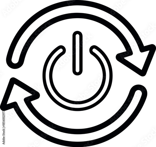Power on and off with circular refresh arrows outline icon for technology and system functions