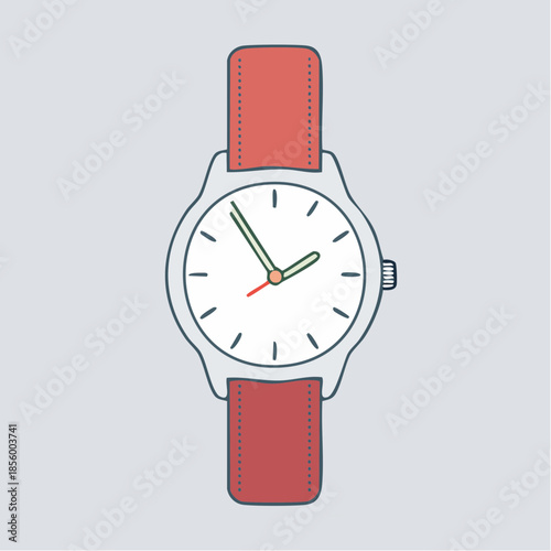 Minimalist digital wristwatch with classic design and red leather strap