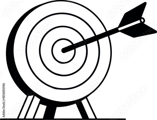 Arrow hitting the bullseye on a target stand, symbolizing accuracy and achievement