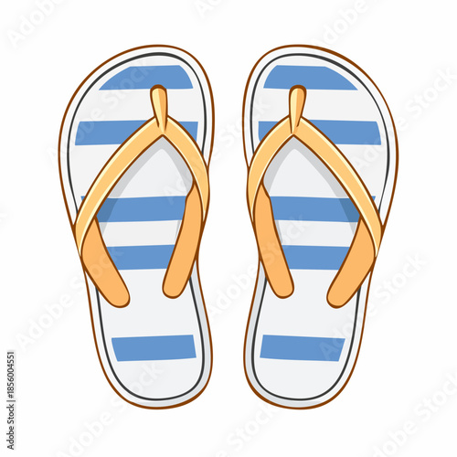 Simple pair of flip-flops with blue stripes suitable for casual summer wear or beach day footwear