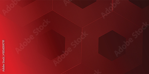 Abstract dark red background with hexagon lines. Vector illustration