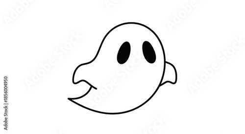 Simple outline drawing of a floating ghost character provides a minimalist and spooky design element for halloween projects.