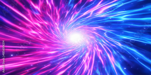 An abstract blue and purple background design featuring a cosmic texture of stars and glowing fractal lines that burst with light and motion energy to create a shining space wallpaper art