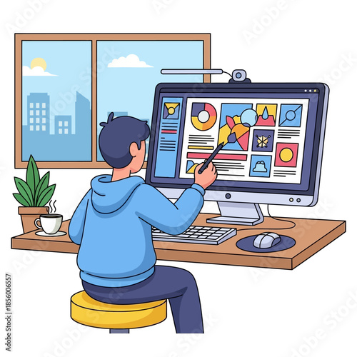 A Person Designing a Digital Presentation on a Computer with Graphics and Charts