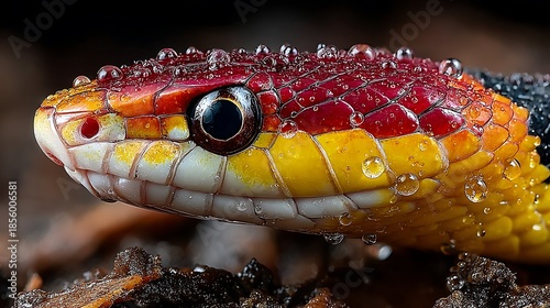 Red black yellow coral snake slithering images