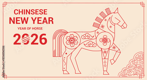 Happy Chinese new year 2026 year of the horse festive banner illustration