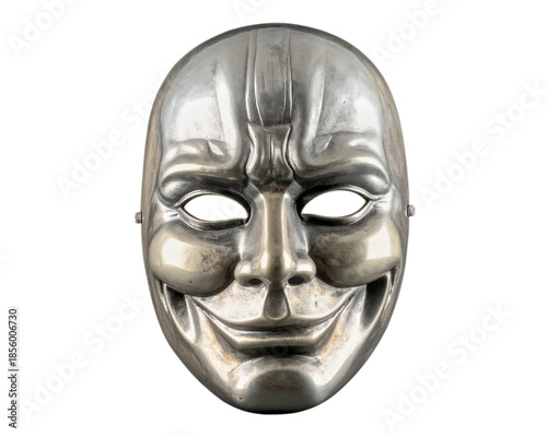 Metal smiling face mask on a white background