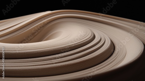 A close-up view of a textured, swirled surface in shades of beige and brown.