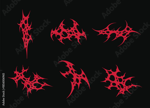 Set Succubus Y2K womb gothic tattoo. Acid Neo tribal tattoo, maori style. Cyber sigilism for streetwear, merch, t-shirt. Demon sigil in neo tribal style. Isolated vector illustration