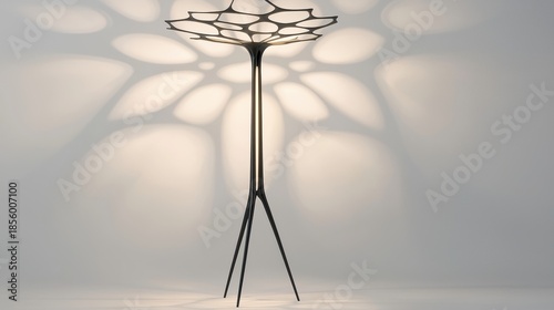 A modern floor lamp with a unique black and white design.