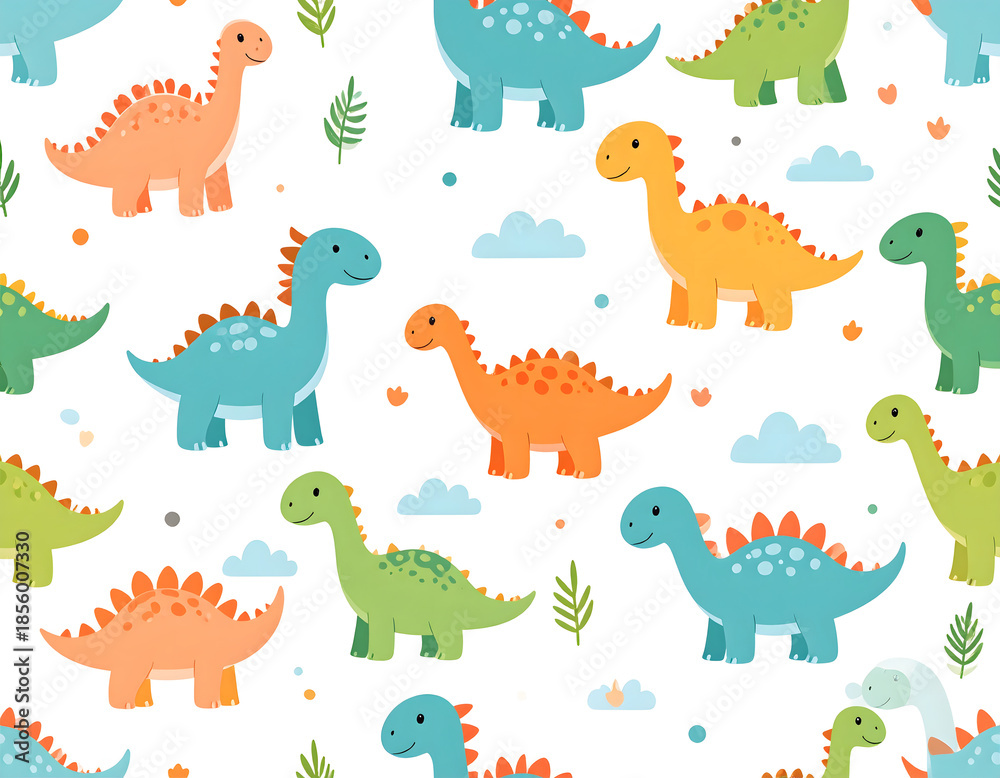 Obraz premium Adorable dinosaurs pattern for kids, perfect for various creative projects, wallpaper or textiles