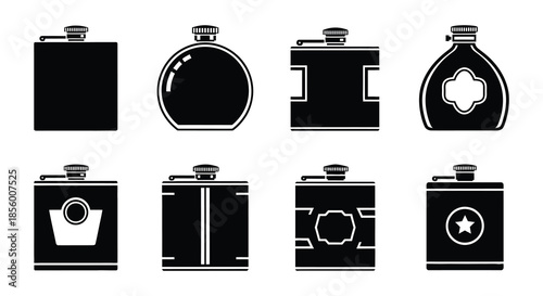 Collection of black silhouette icons depicting various perfume or fragrance bottles