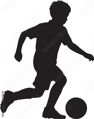 Man Playing Soccer Dribbling Ball Silhouette, Black and White Vector Illustration