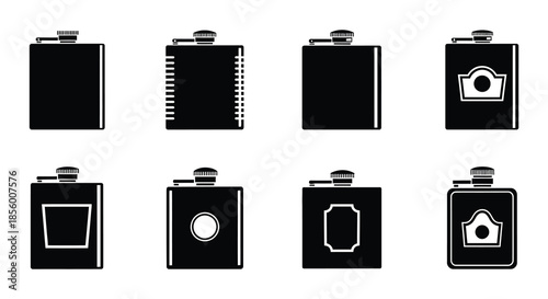 Collection of black silhouette icons depicting various perfume or fragrance bottles
