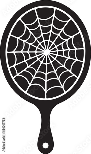 Broken Mirror with Spiderweb Crack Silhouette, Black and White Vector Illustration