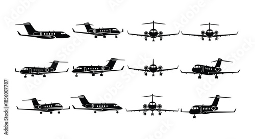 Collection of various aircraft silhouettes jets planes and a helicopter