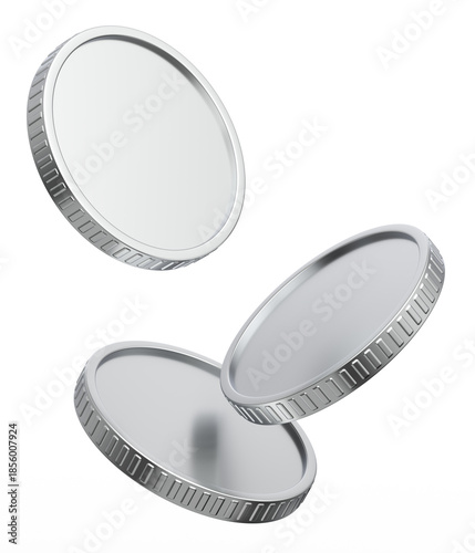 Three silver coins floating