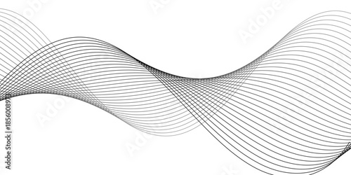 Black and white vector waves on white background. Editable stroke.