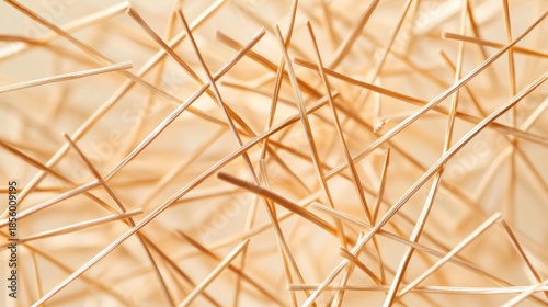 A close-up view of numerous thin, light brown sticks arranged in a seemingly random pattern.