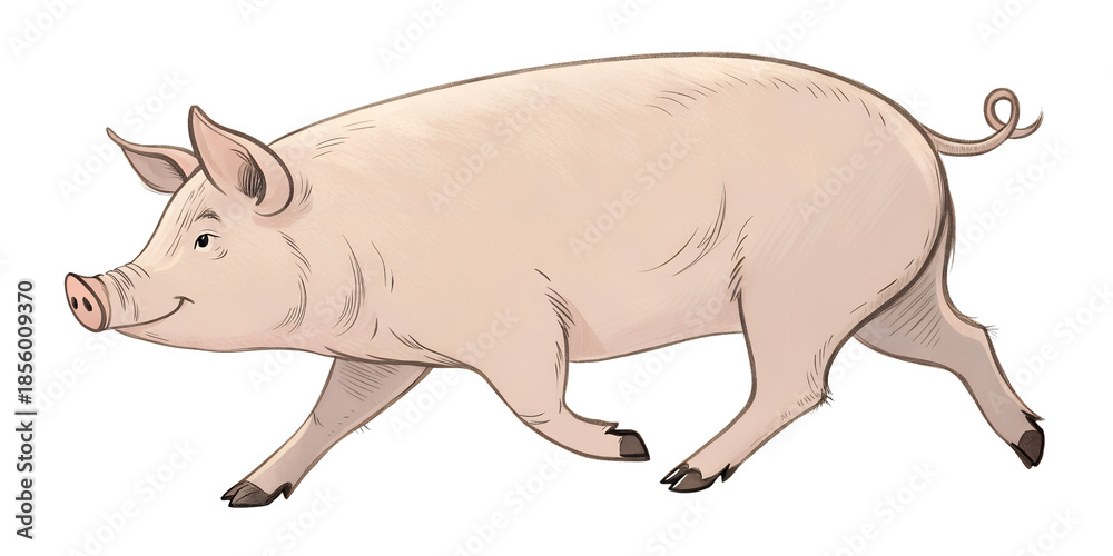 Fototapeta premium Pig walking forward. Farm animal isolated on transparent background.