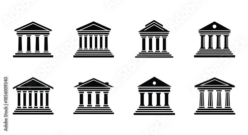 Collection of ancient architectural building facade designs in black and white