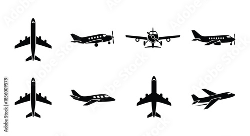 Collection of various airplane silhouettes displayed in a grid format