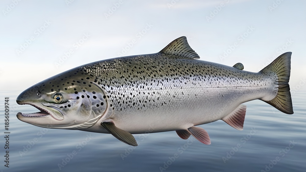 Obraz premium Swimming Action, Rainbow Trout, Freshwater Habitat, Wildlife Photography, Serene Environment, Side View, Aquatic Life Exploration