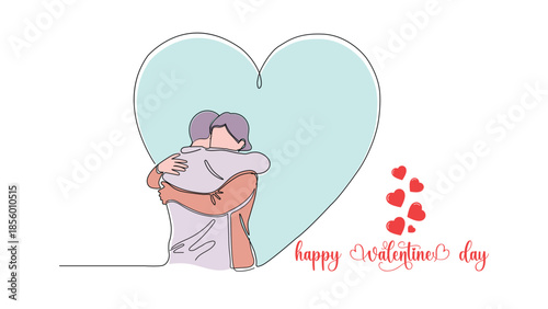 Illustration of cute cartoon couple hugging with heart on valentines day celebration