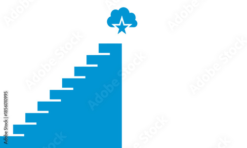 Illustration of a blue staircase leading up to a star in the clouds, symbolizing the achievement of ideals, success, and high ambitions.