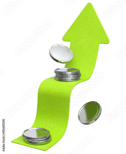 фотографія Green step arrow with coins