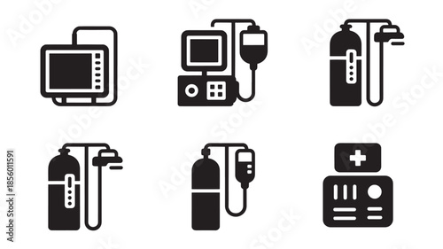 Medical equipment icons set on a white background