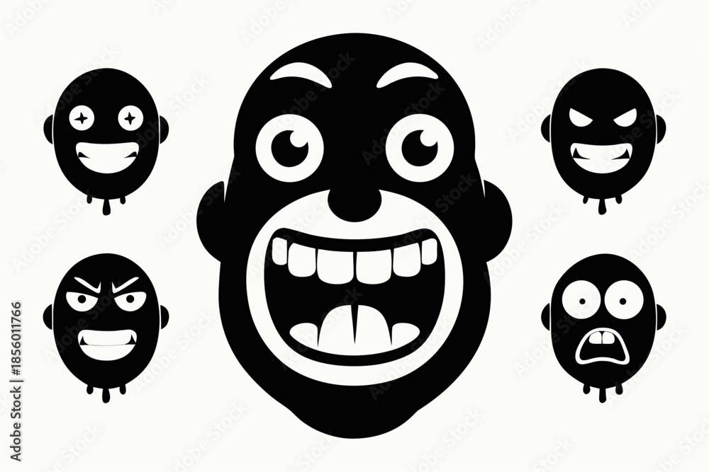 Obraz premium Collection of five cartoon faces with different emotions