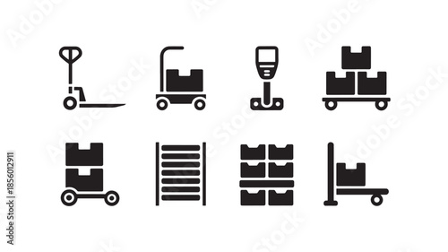 Warehouse equipment icons displayed on a white background