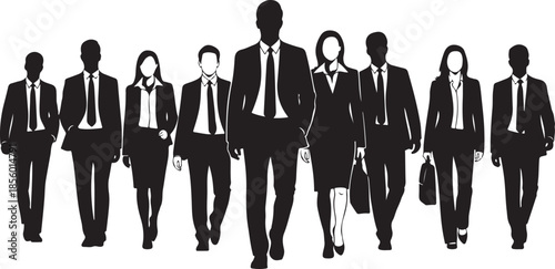 Business Team Walking Together Silhouette

Corporate Professionals Group Illustration

Office Colleagues in Formal Wear Silhouette