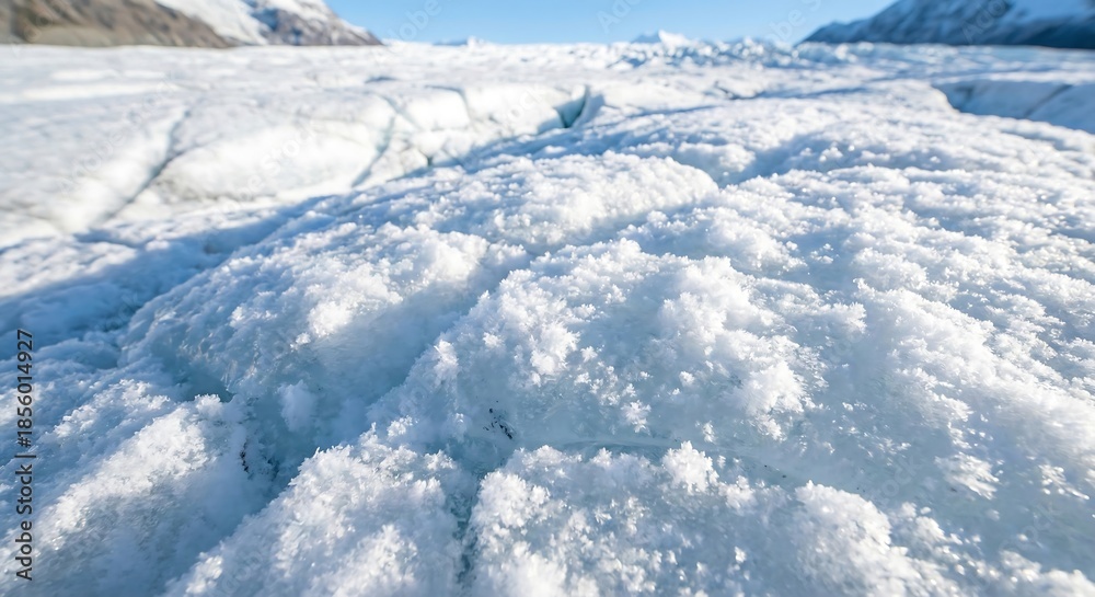 Fototapeta premium Glacier ice surface with rugged texture under clear blue sky