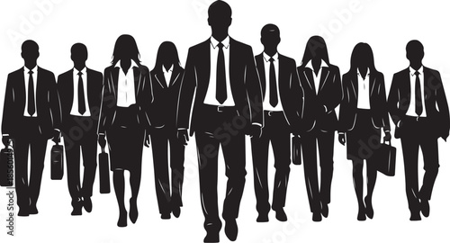 Business Team Walking Together Silhouette

Corporate Professionals Group Illustration

Office Colleagues in Formal Wear Silhouette