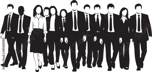 Business Team Walking Together Silhouette

Corporate Professionals Group Illustration

Office Colleagues in Formal Wear Silhouette
