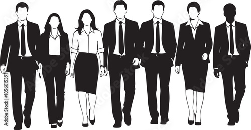Business Team Walking Together Silhouette

Corporate Professionals Group Illustration

Office Colleagues in Formal Wear Silhouette