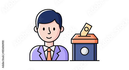 Smiling man in business attire voting with ballot paper