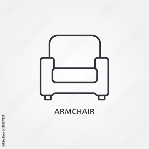 Minimalist Line Drawing Furniture Design Simple Armchair Icon Black and White Illustration