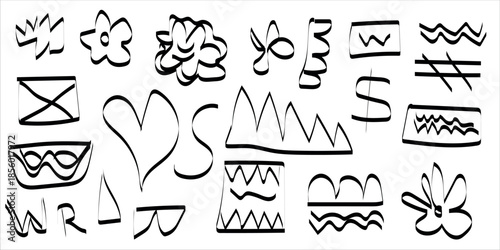 Ancient symbolic inscriptions and patterns in black on white background
