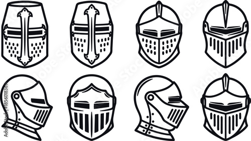 Collection of Medieval Knight Helmets Illustrations