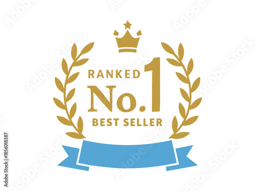 Gold Best Seller Badge – No.1 Crown Laurel Ribbon Emblem