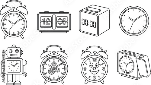 Collection of various alarm clocks and timepieces