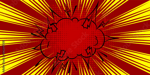 Pop art red yellow comics book cartoon magazine cover. Cartoon funny retro pattern strip mock up. halftone illustration. Vintage backdrop for comic superhero text, speech bubble, message.