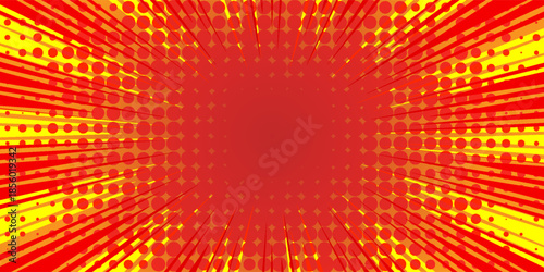 Pop art red yellow comics book cartoon magazine cover. Cartoon funny retro pattern strip mock up. halftone illustration. Vintage backdrop for comic superhero text, speech bubble, message.