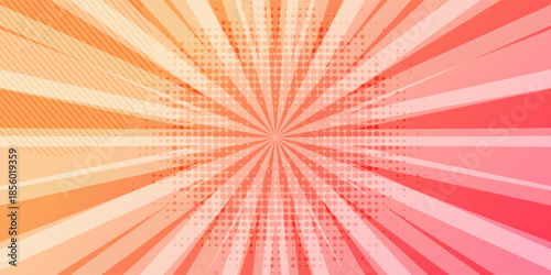 Pop art red comics book cartoon magazine cover. Cartoon funny retro pattern strip mock up. Vector halftone illustration. Vintage backdrop for comic superhero text, speech bubble, message.