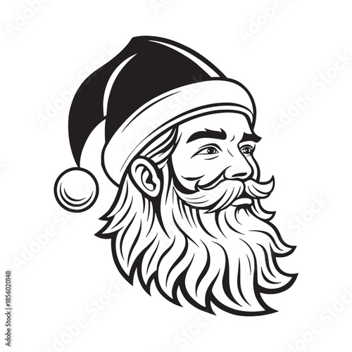 One Line Santa Claus Face Icon Silhouette.