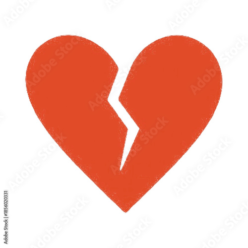 An illustration of a vibrant red heart graphically broken into two separate pieces isolated on white background