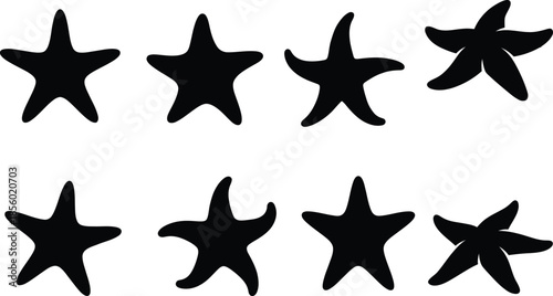 Starfish Silhouette Vector Set on White Background